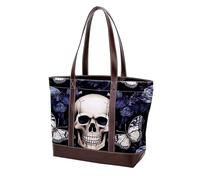 Skull Art Butterfly-821 Sac à main tendance en cuir durable délavé pour femme avec poignée sur le dessus et poches à fermeture éclair, multicolore, 33,8 x 12 x 31 cm