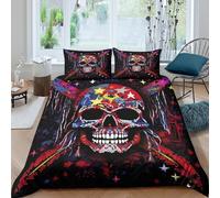 Skull Art Design Ensemble De Literie Entretien Facile Microfibre Hypoallergique 3 pièces Coloré Pixel Style Linge de Lit avec 2 Taies d'oreiller Léger for Chambre Adulte Super King（260x220cm）