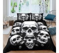 Skull Art Housse de Couette Hypoallergique 3 Pièces 3D Imprimée Entretien Facile Gothic Horror Illustration Parure de Lit avec Taie d'oreiller Léger for Enfants Garçons Ado Super King（260x220cm）