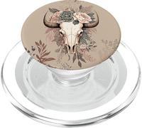 Skull Bull Western Floral Cowgirl Rural Texas for Girl Women PopSockets PopGrip pour MagSafe