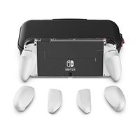 Skull & Co. Ensemble GripCase OLED pour Nintendo Switch Modèle OLED : Un Étui de Protection Transparent avec des Poignées Interchangeables [pour s'adapter à Toutes Les Tailles de Mains] - OLED Blanc