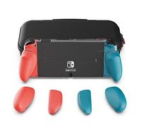 Skull & Co. Ensemble GripCase OLED pour Switch Modèle OLED : Un Étui de Protection Transparent avec des Poignées Interchangeables [pour s'adapter à Toutes Les Tailles de Mains] - Bleu néon et Rouge