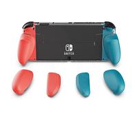 Skull & Co. GripCase OLED pour Nintendo Switch OLED : Un Étui de Protection Transparent avec des Poignées Interchangeables [pour s'adapter à Toutes Les Tailles de Mains] - Bleu néon et Rouge néon