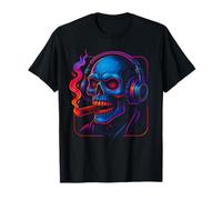 Skull DJ - Cigares et écouteurs Vaporwave Halloween Squelette T-Shirt