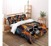 Skull guitaree Parure De Lit Art Housse De Couette 3 Pièces Parure en Microfibre pour Garçons, Adolescents avec 1 Taie d'oreiller Super King（260x220cm）