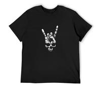 Skull Hand Sign of The Horns Heavy Metal Rock Top Sweatshirt Short Sleeve Black M