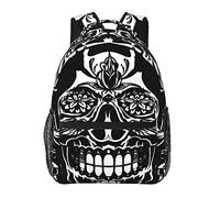 Skull Head Black Art Sacs à bandoulière en polyester durable Sac à main antivol polyvalent Grande capacité Voyage Randonnée et camping Sac à dos