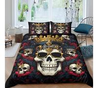 Skull King Parure de Lit Microfibre Hypoallergique 3 Pièces 3D Imprimée Léger Gothic Tattoo Art Housse de Couette avec 2 x Taies d'oreiller Super Douce for Les Enfants Super King（260x220cm）