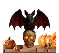 Skull Light, Human Skulls Night Lamp, Resin Gothic Bat Lantern, Spooky Festival Décor, Battery Operated, 1 Piece Black Table Desk Party Home Use Indoor Events and Gatherings