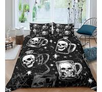 Skull mug Ensemble De Literie Hypoallergique 3 pièces 3D Effet Facile d'entretien Gothic horror illustration Linge de Lit avec 2 Taies d'oreiller Léger for Chambre Enfants Super king（260x220cm）