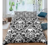 Skull ornate motif Ensemble De Literie Microfibre résistante 3 pièces 3D Imprimée Léger Gothic baroque Parure de Lit avec Taie d'oreiller Entretien Facile for Chambre de garçons King（220x240cm）