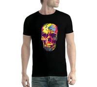 Skull Painted Colorful Mens T-Shirt Tee Black 3XL