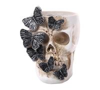 Skull Pen Holder, Gothic Resin Pencil Cup for Desk & Halloween Decor