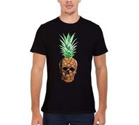 Skull Pineapple Vintage Men T Shirt 100% Cotton Casual Tops Tees Black S