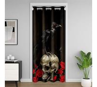 Skull Rideau Occultant,Garçon Sucre Skull Rideaux de Séparation de Chambre,Rose Rouge Romantique Rideau de Placard 106x203,Noirbird Animal Traitement de Fenêtre,Style Gothique Rideau de Porte