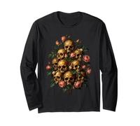 Skull Rose Bouquet Dark Gothic Vanitas Art Floral Manche Longue