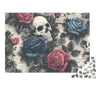 Skull Roses Gothic Wallpaper Puzzle 1000 Pieces Cadeau Unique Jeu Éducatif Défi Jouet À De Qualité Supérieure Peinture Art pour Adultes Et Enfants 52x38cm/1000pcs