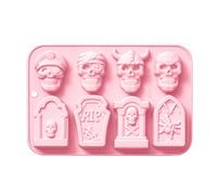 Skull Silicone Mold - Tombstone Skull 8 Cavities Halloween Silicone Molds | Small Soap Moulds For Handmade Crafts, Baking Supplies For Chocolate, Pudding And Candy, Flexible Reusable Resin Casting Mou