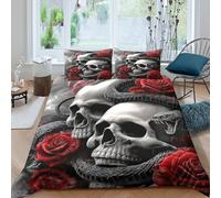 Skull Snake Housse de Couette 3 Pièces Microfibre résistante 3D Imprimée Respirante Gothic Dark Art Parure de Lit avec Fermeture Éclair Douce for Enfant Super King（260x220cm）