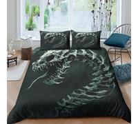 Skull Snake Linge de Lit Ultra Douce Microfibre Hypoallergique 3 Pièces Fantaisie Dark Art Ensemble De Literie avec 2 x Taies d'oreiller Confortable for Chambre Adulte Super King（260x220cm）