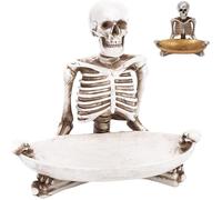 Skull Storage Tray, Halloween Resin Scary Skeleton Bowl, Vintage Gothic Jewelry Dish for Home Bar, Serving Tray for Candy Keys Trick Or Treat Party Tabletop Decor