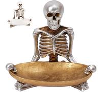 Skull Storage Tray, Halloween Resin Scary Skeleton Bowl, Vintage Gothic Jewelry Dish for Home Bar, Serving Tray for Candy Keys Trick Or Treat Party Tabletop Decor