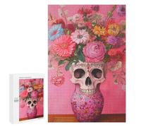 Skull Vase with Flowers Art Print Puzzle 1000 Pièces Educa Jouet en Bois Cadeau Unique Décoration Intérieure Jeu Éducatif Challenge Toy Adultes Et Enfants À Partir De 14 Ans 1000 PCS