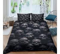 Skull Wall Art Ensemble De Literie Microfibre Hypoallergique 3 Pièces 3D Effet Douce Gothic Horror Style Linge de Lit avec Fermeture Éclair Résistante for Chambre de garçons Super King（260x220cm）