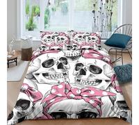 Skull with bow Ensemble De Literie Microfibre 3 pièces Imprimé en 3D Hypoallergique Gothic punk style Parure de Lit avec Fermeture Éclair Respirante for Décoration de Chambre Double（200x200cm）