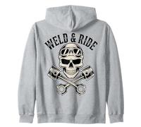 Skull with Goggles and Crossed Pistons Biker Artwork Sweat à Capuche