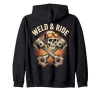 Skull with Goggles and Crossed Pistons Biker Artwork Sweat à Capuche