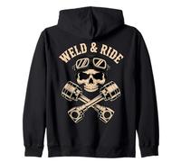 Skull with Goggles and Crossed Pistons Biker Artwork Sweat à Capuche