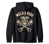 Skull with Goggles and Crossed Pistons Biker Artwork Sweat à Capuche