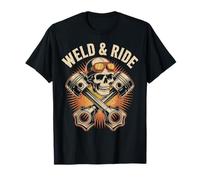 Skull with Goggles and Crossed Pistons Biker Artwork T-Shirt