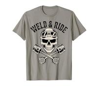 Skull with Goggles and Crossed Pistons Biker Artwork T-Shirt