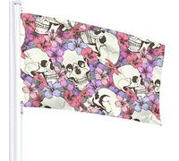 Skulls Fnd Flowers Flag 3x5 Ft Outdoor Double Sided 100% Polyester Duty Durable Flags With Preset Hole For Home Office Garden Holiday Decorations
