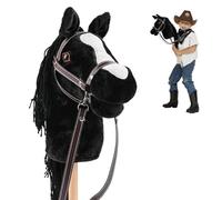 SKUTZTEK Hobby Horse, Cheval de Bataille Gris argenté, Cheval bâton | Chevel en Peluche à Crinière Réaliste | Rênes Amovibles & Bâton en Bois Réglable | Idéal Hobby Horsing, Dressage, Saut Noir