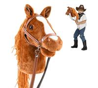 SKUTZTEK Hobby Horse, Cheval de Bataille Gris argenté Cheval bâton | Chevel en Peluche à Crinière Réaliste | Rênes Amovibles & Bâton en Bois Réglable | Idéal Hobby Horsing, Dressage, Saut Marron