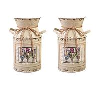 SKVM Lot de 2 pots de décoration de table style shabby vintage - Seau en fer - Vase de fleurs de mariage - Beige