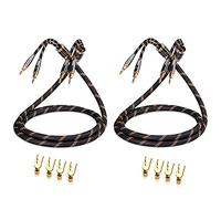 SKW Audiophile Câble d'enceinte, câble Banane remplaçable, fiche plaquée Or, Tresse de Nylon, câble de qualité Hi-FI (1.5 M, Noir, 2PCS / Kit)