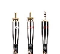 SKW Audiophile Câble RCA Jack Audio Stéréo, câble Audio 3,5 mm mâle à 2 connecteurs RCA mâle Câble Adaptateur Audio auxiliaire stéréo Y (3M, Noir)