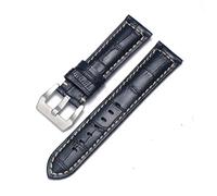 SKXMOD Bracelet de montre en cuir véritable pour Panerai peau de vache Bracelet de cheval fou hommes Bracelet Bracelet de montre lisse 20mm 22mm 24mm 26mm(ClassicBlue-Silver,22mm)