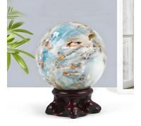 Sky Blue Crystal Ball Decorative Fortune Telling with Wooden Stand for Witchcraft, Fengshui, Aura Home Desk Decor,45~55mm
