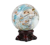 Sky Blue Crystal Ball, Magic Sphere with Wooden Stand for Divination/Chakra Balance/Yoga/Home/Office FengShui Decoration,5.5~6.5cm Gemstone Stone