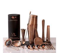 SKY FISH® Shaker à Cocktail Boston, Kit Cocktail Professionnel, Ensemble de 18 Pièces pour Barman avec Motifs de Gravure 3D, Entretien Facile à la Main, Cuivre Antique