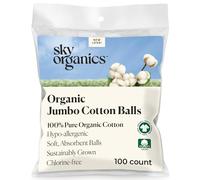 Sky Organics Boules de Coton Bio (100 ct.), Parfum et Chlore, 100% Jumbo Biodégradable Absorbant, Naturel pour Ongles et Démaquillage