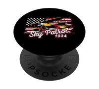 Sky Patrol 1934 Vintage Biplan Patriotic Aviation PopSockets PopGrip Adhésif