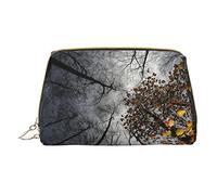 Sky Through The Tree Trousse de maquillage pour voyage, trousse de toilette portable en cuir pour homme et femme, blanc, Taille unique