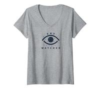 Sky Watcher Emblème œil céleste Observation des étoiles T-Shirt avec Col en V, Femme, Gris Chiné, L