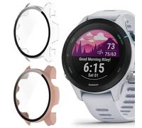 Skyband Boîtier PC rigide avec protecteur d'écran en verre trempé coque Compatible pour Reloj Inteligente Garmin Forerunner 255/255S (255S-46mm, Rose + Transparent)